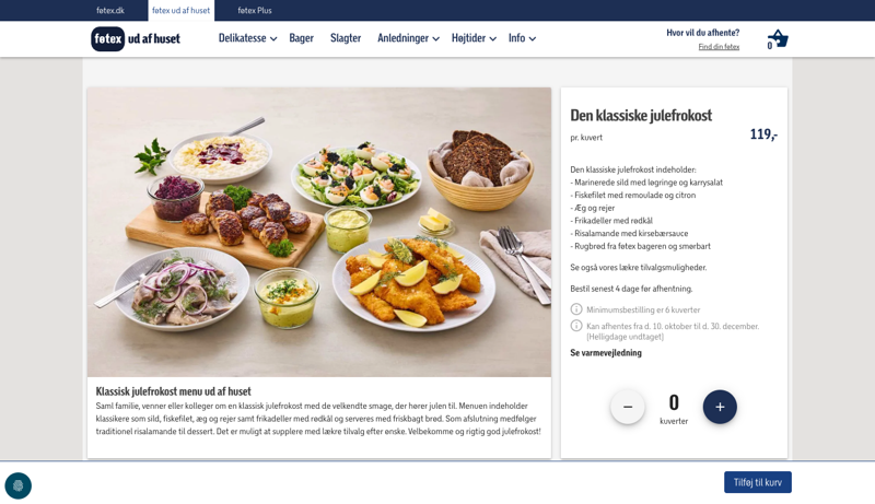 føtex product page for the classic Christmas lunch, with per-cover pricing and ordering rules
