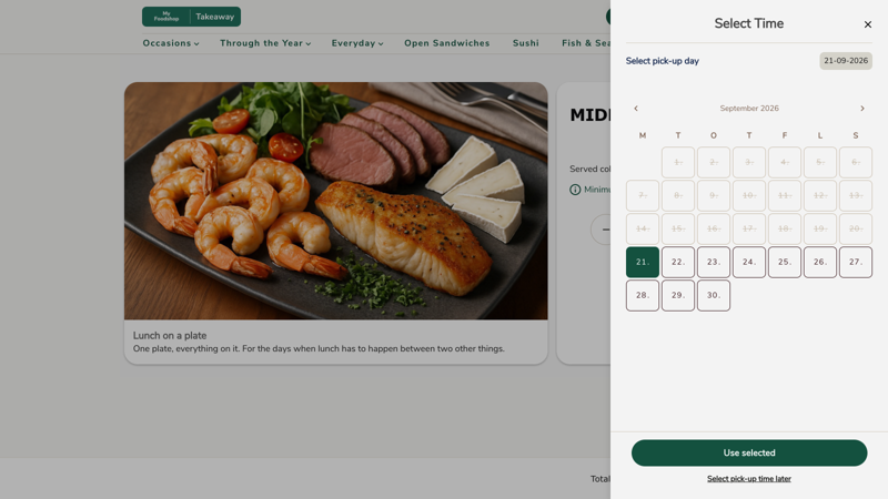 Date picker with greyed-out dates showing lead time enforcement