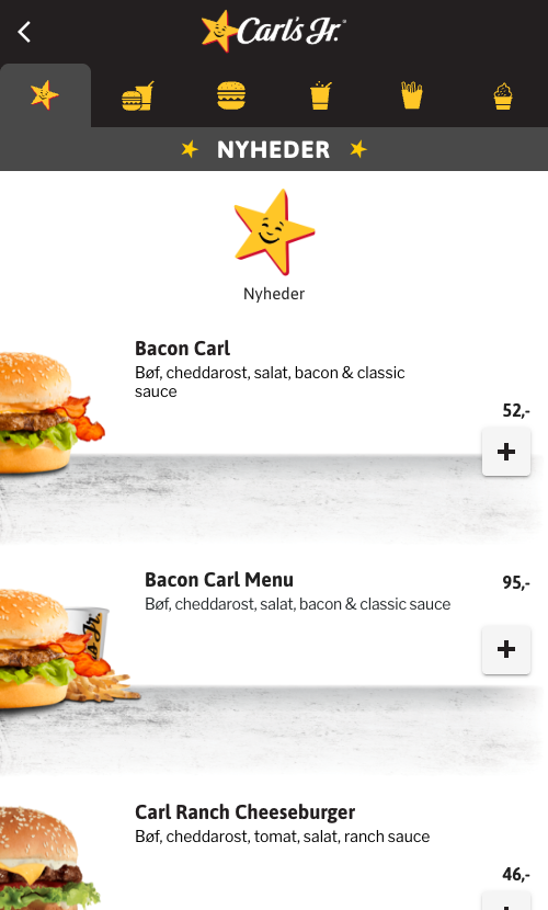 Carl's Jr. shop: menu on a phone